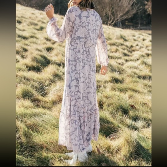 Lovestitch Pink Grey Floral Swiss Dot‎ Maxi Shift Dress Medium V Neck - Picture 3 of 12